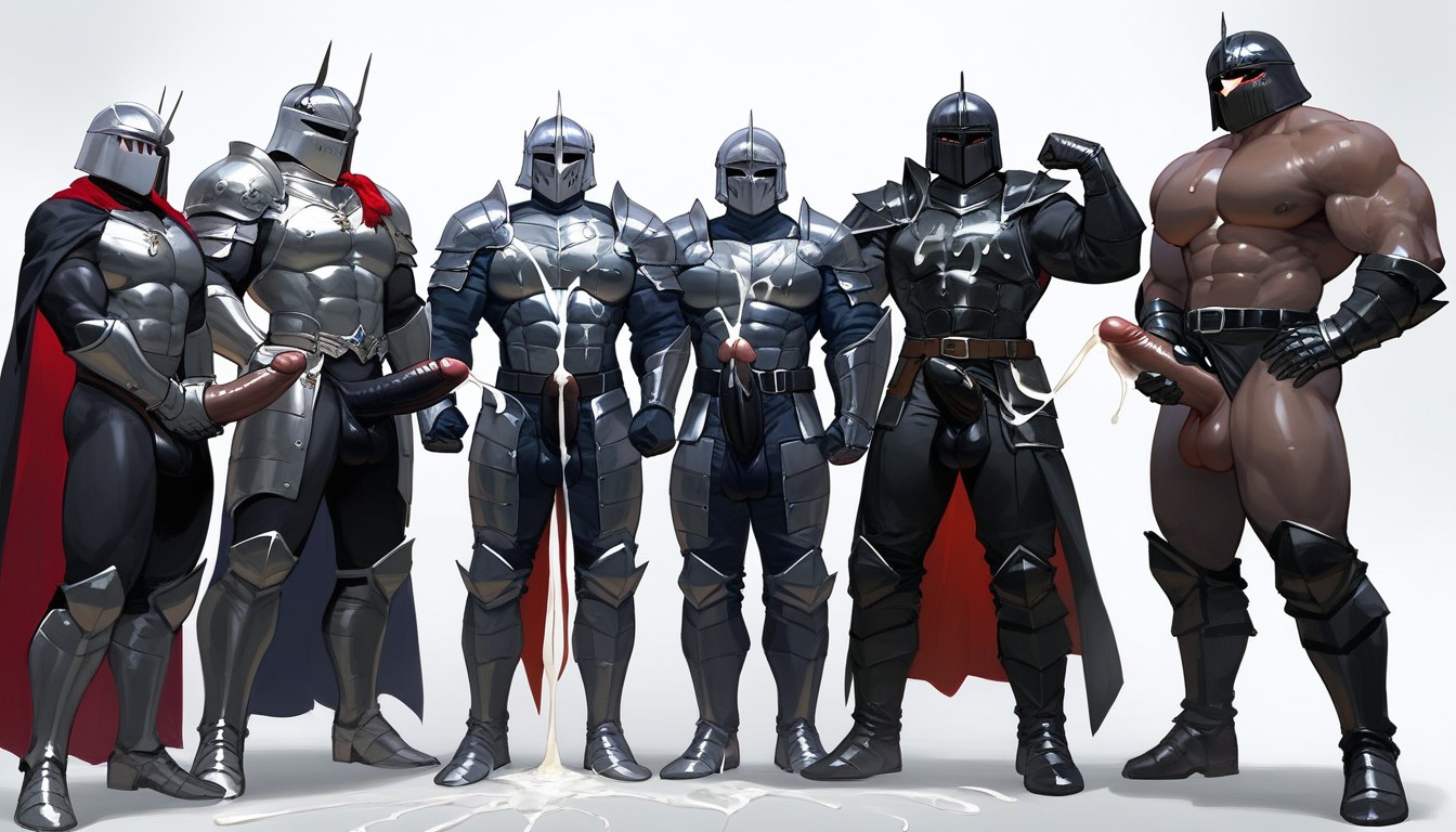 Black Shoulder Armor, Black Leggings, Black Knight Helmet AI Gay Porn