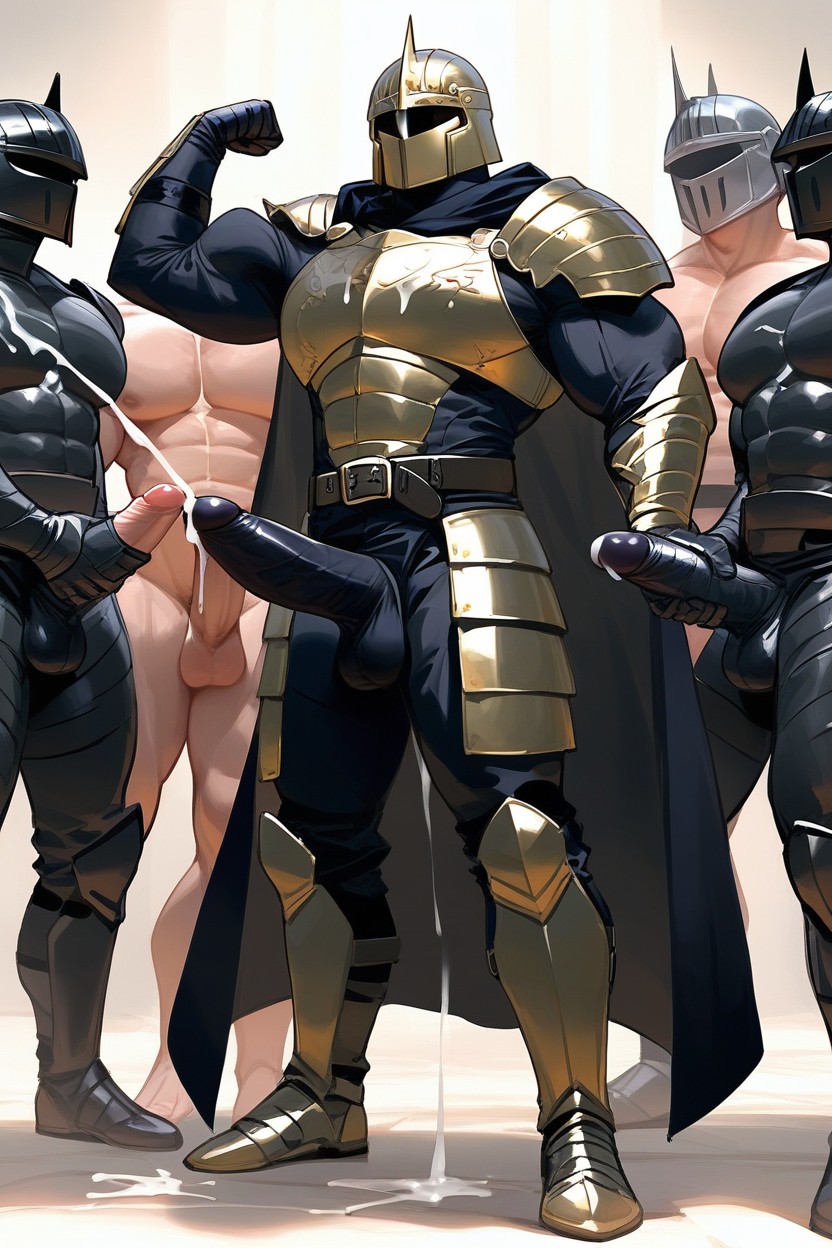 Large, Light Skin Penis, Face Fully Covered With Knight Helmet AI Gay Porn