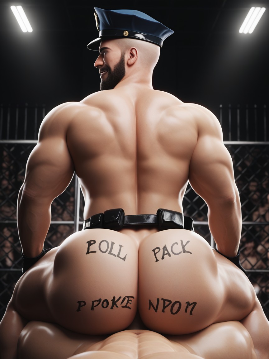 Rounded Ass, Big Muscular Bubble Butt, Duty Belt AI Gay Porn