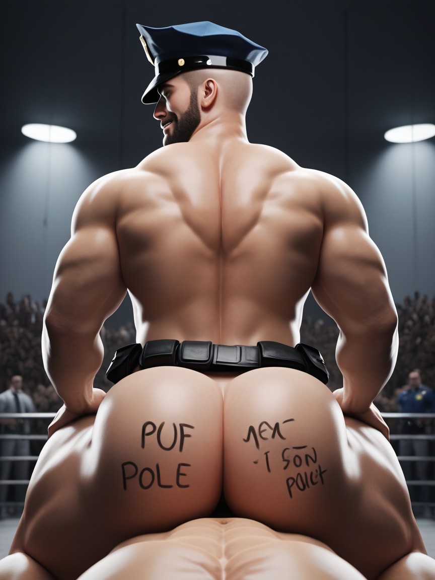 Extremely Large Ass, Top Is Restrained, Police Costume AI Gay Porn