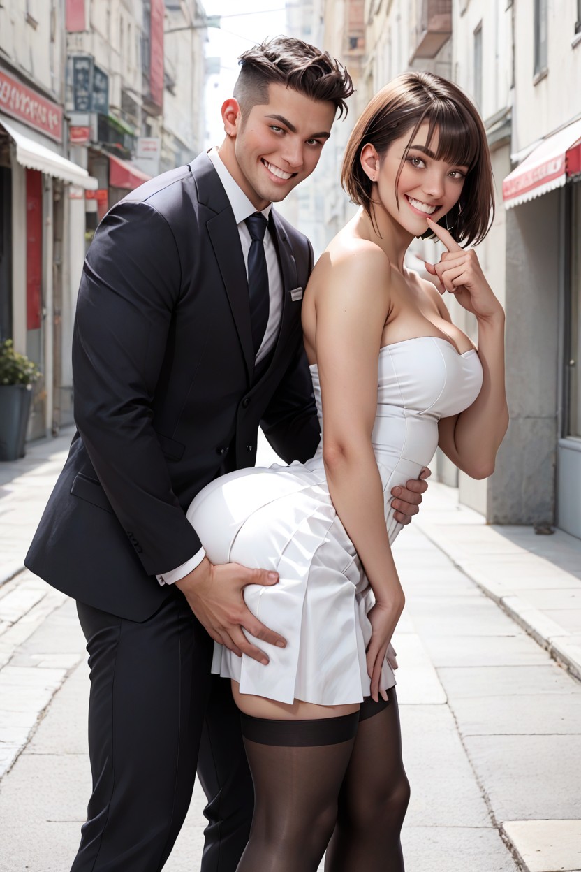 Hyper Dynamic Pose, Hyper Sexy Waist, Male In Suit Behind AI Porn