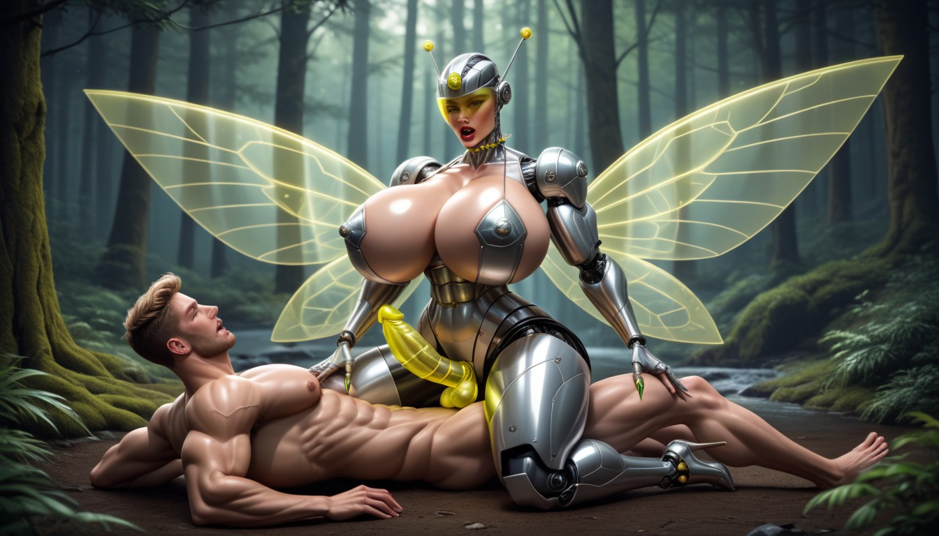 Erect Metallic Nipples, Femdom, Submale Shemale AI Porn