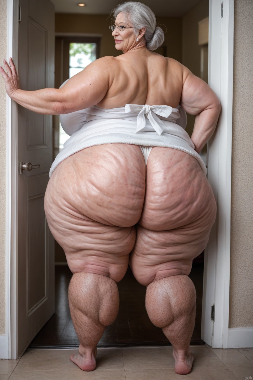 Elderly Woman Glasses, 60+, Hairy Feet Hairy Ankles Hairy Bushy Thighs Like A Sasquatch AI Porn