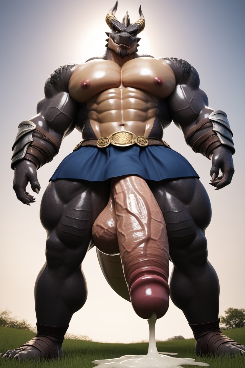 Oiled Skin, Gladiator, Hyper Cock Dragon Furry AI Porn