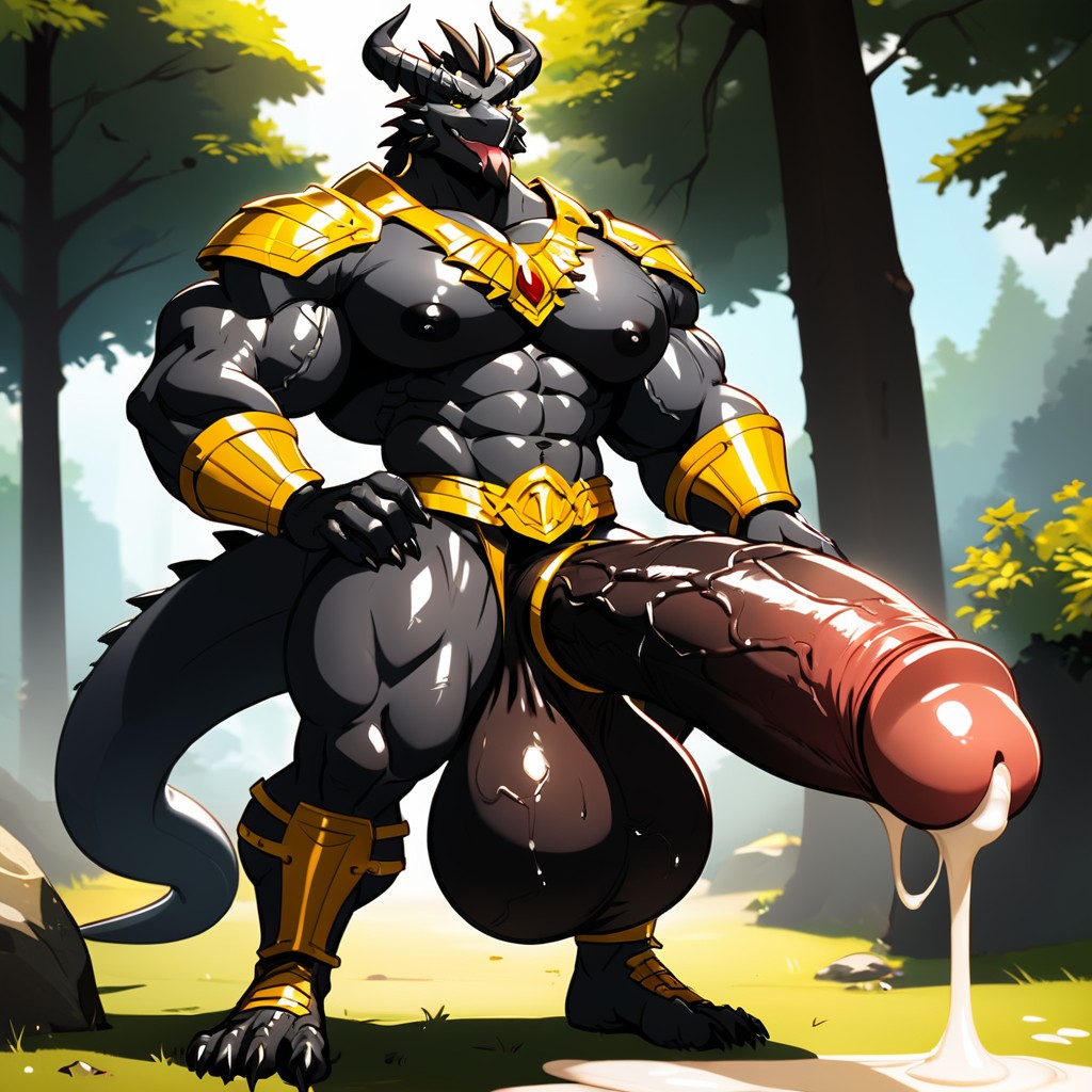 Oiled Skin, Black Scales, Cock Ring Furry AI Porn