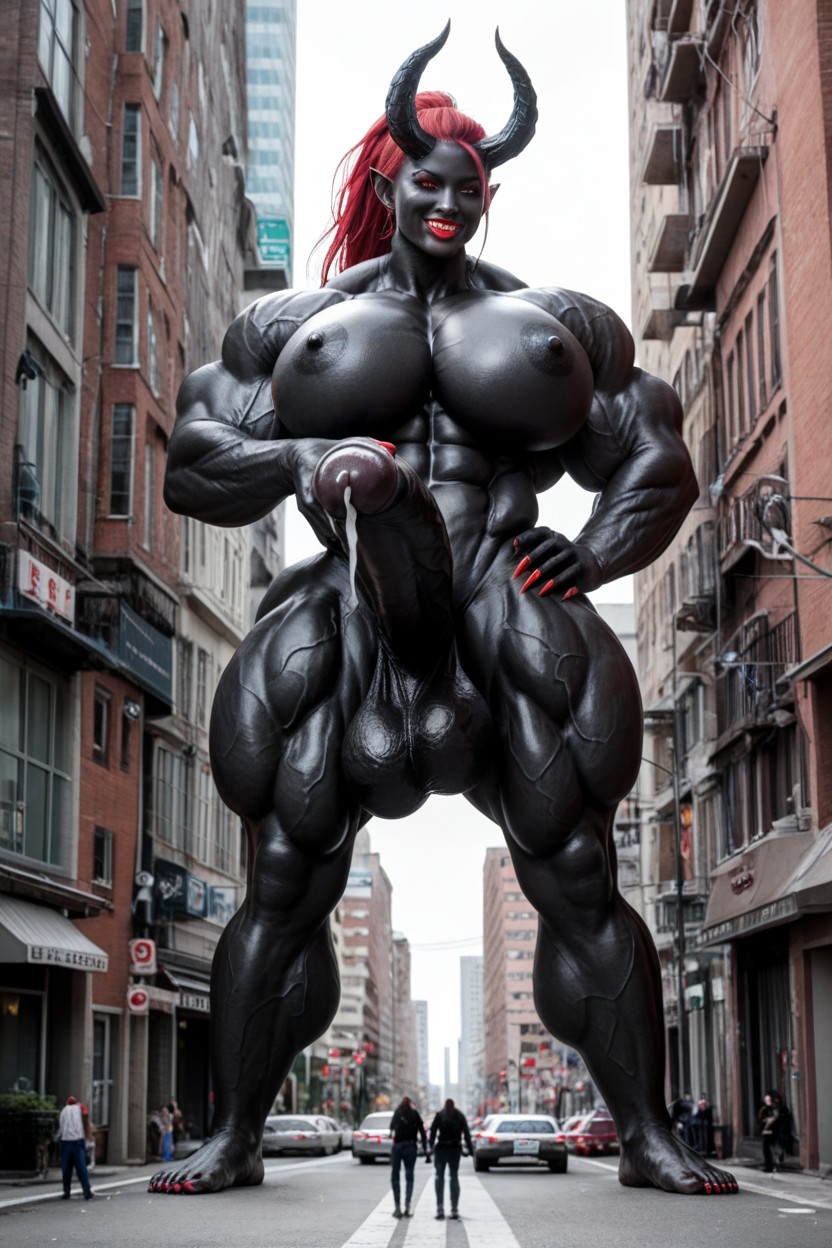 Standing, Extremely Swollen Veins, Hyper Black Balls Travesti IA Pornô