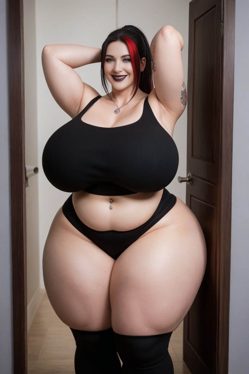 Extremely Large Thighs, Black Lipstick, Fat Arms AI Porn