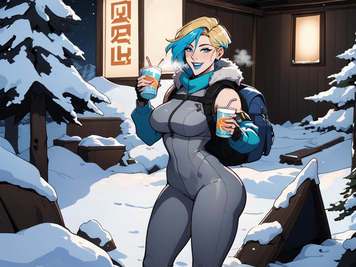Blonde Hair, Blue Hair Highlights, Saturated Colors AI Porn