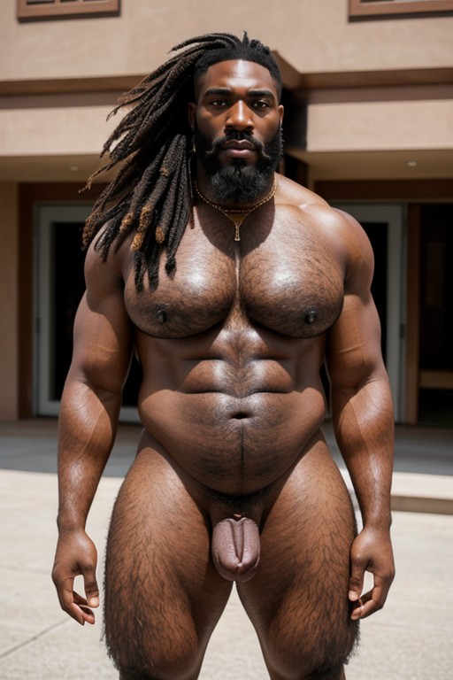 Pubic Hair, Giant Bearded Muscular African Man With Oversized Hyper Cock, Orgasm AI Porn
