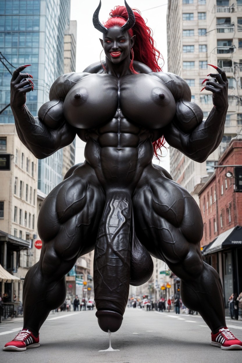 Devil, Vagina, Futanari Penis Dripping Pre Cum Shemale AI Porn