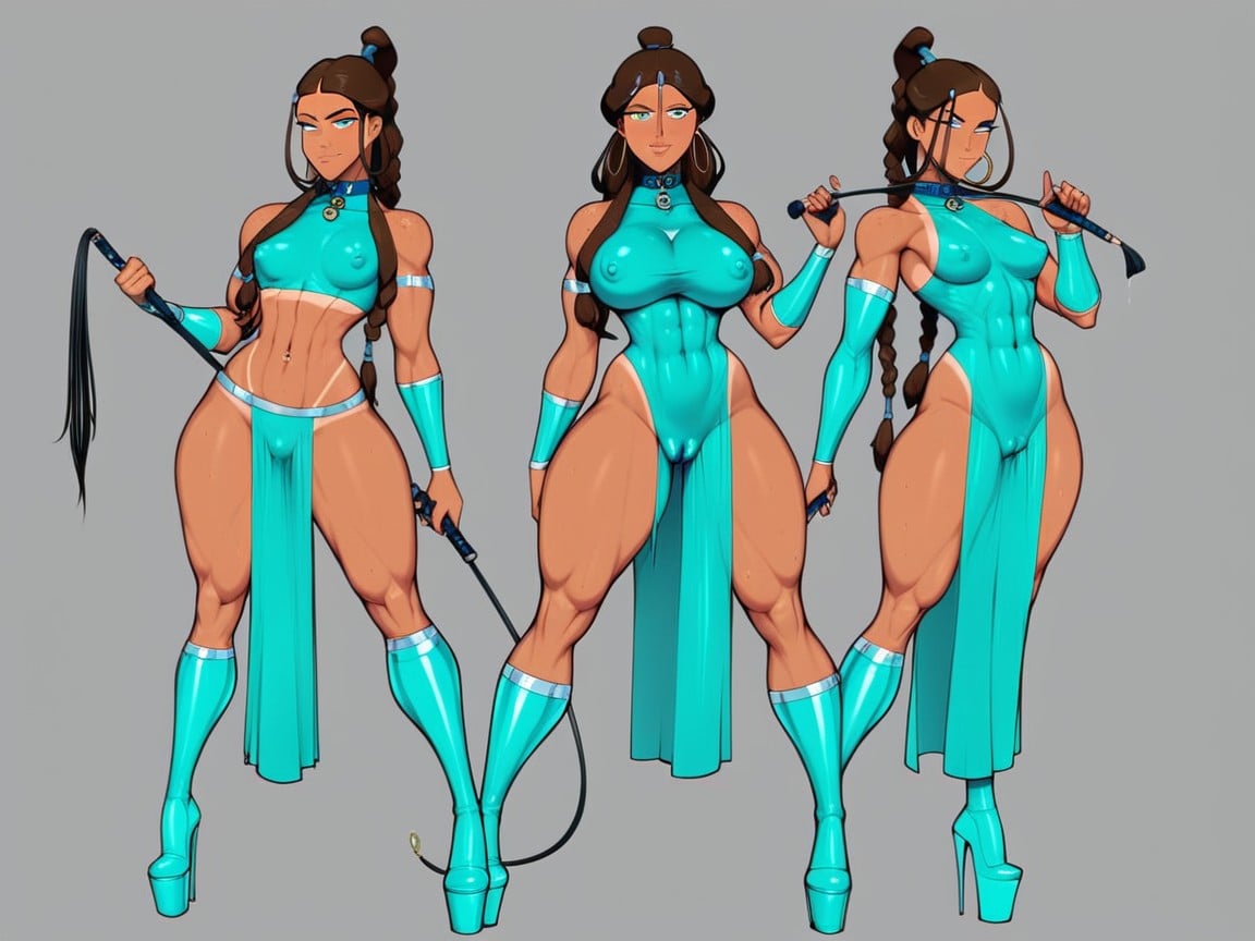 Turquoise Latex Stocking, Long Hair To Feet, Collar AI Porn