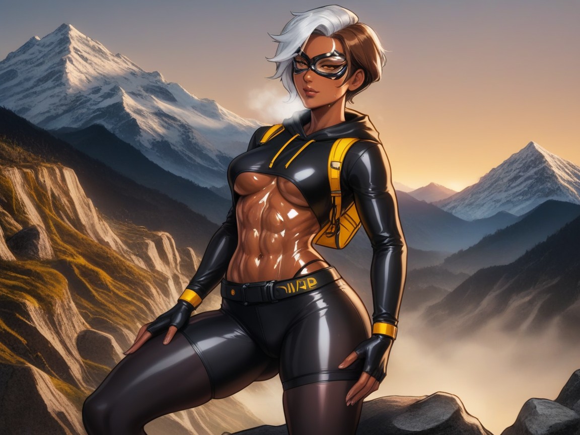 Oiled Skin, White Hair, Afterimage Hentai AI Porn