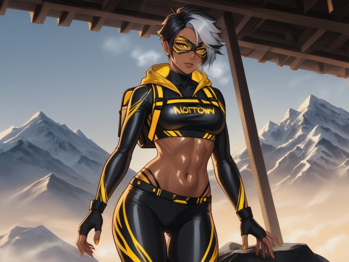 Black Hair With Silver Highlights, High Brightness Effects, Squared Torso Hentai AI Porn