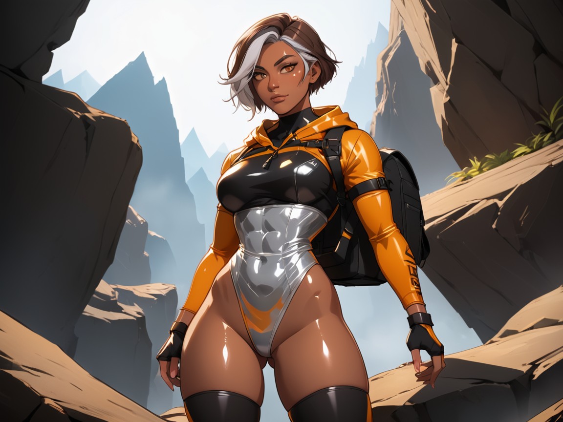 Strong Legs, Silver Tiger Print Hoodie, Saturated Colors AI Porn