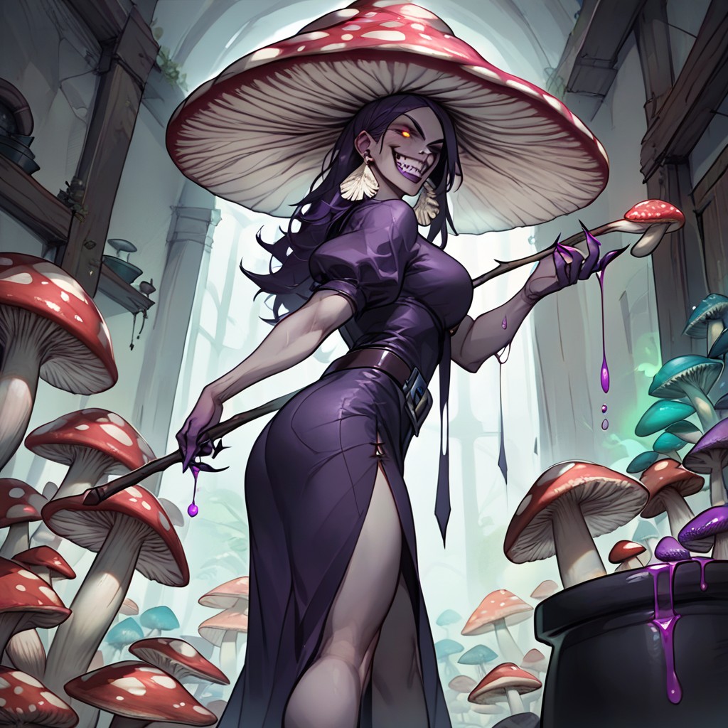 Muchroom Earrings, Purple Dress, 18+ Hentai IA