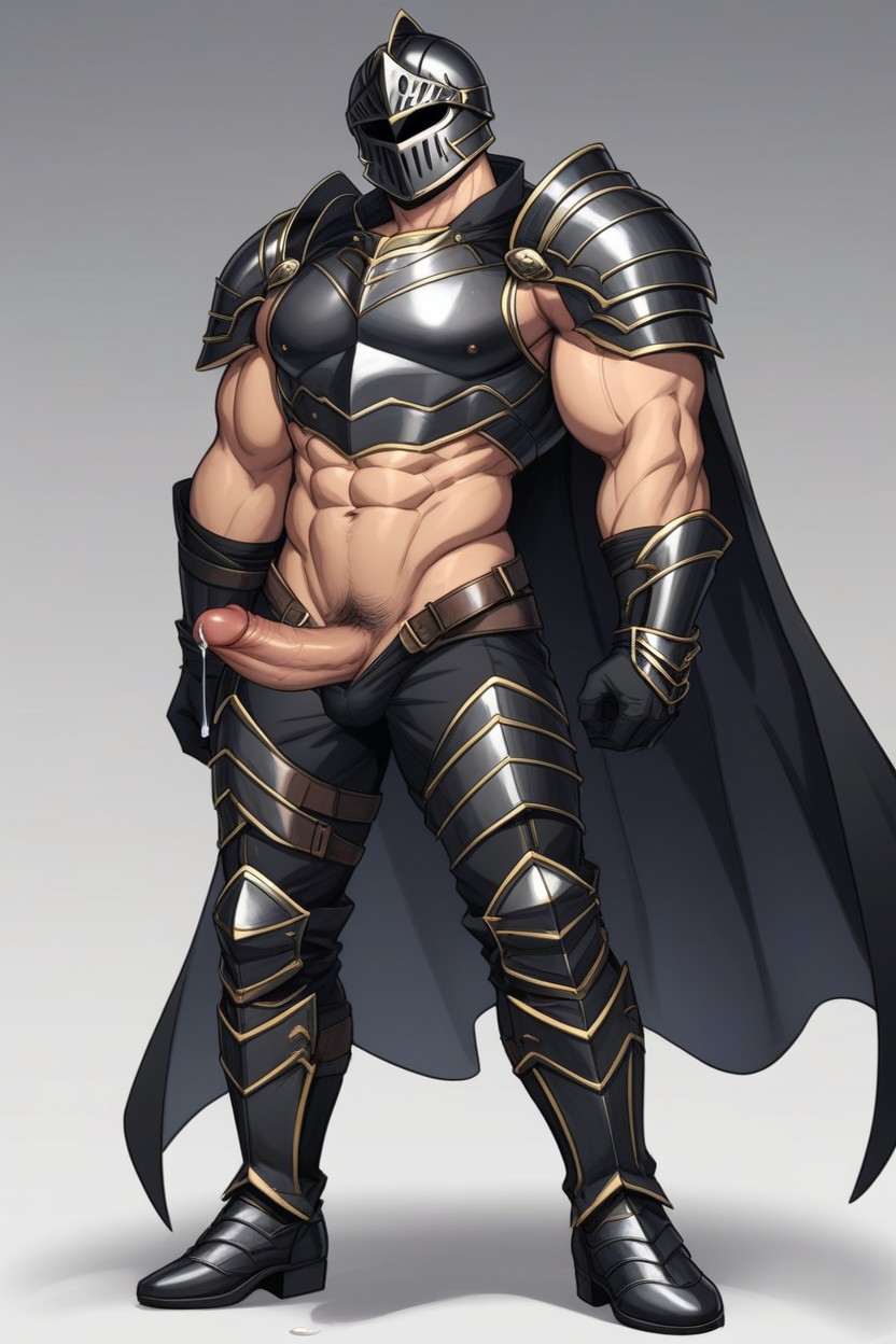 Black Metal Shoulder Armor, Long Penis, Wearing Full Black Metal Armor AI Gay Porn