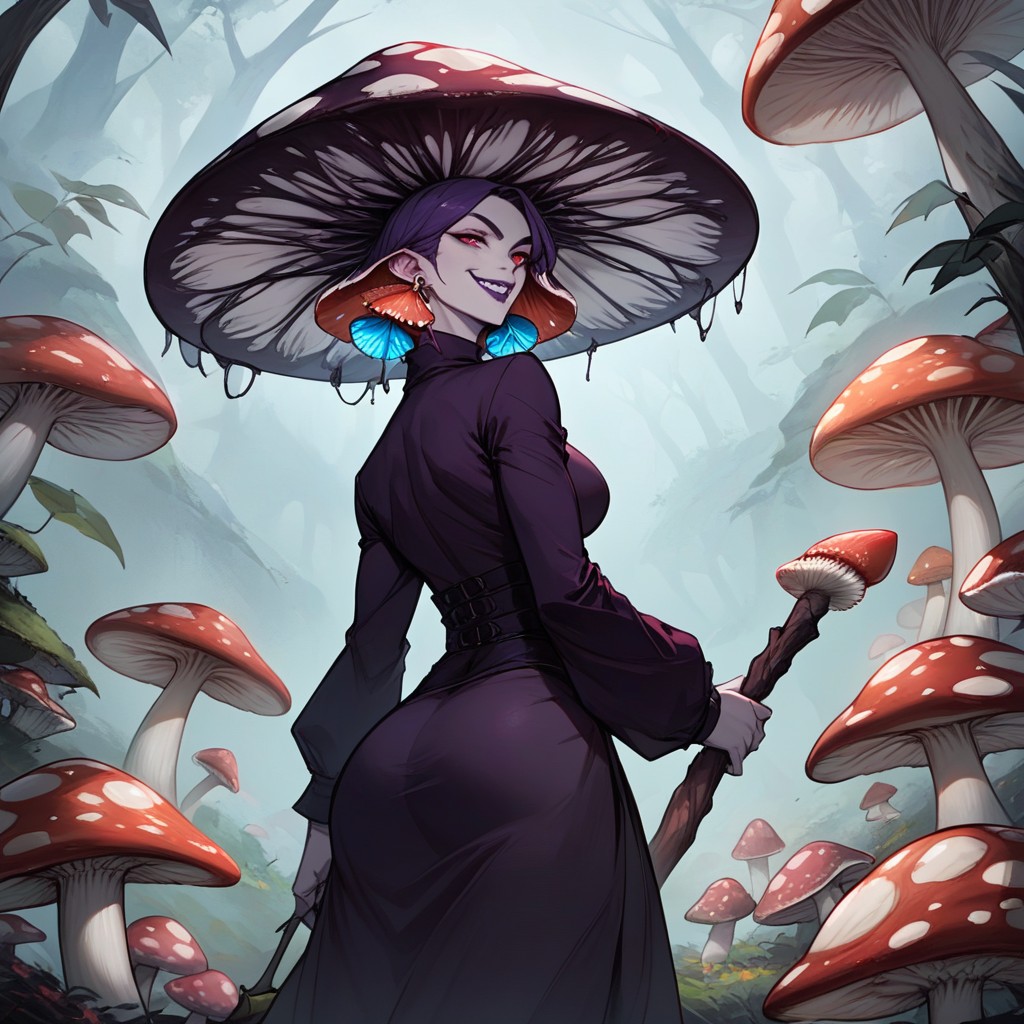 Mushroom Earrings, White Skin, Wide Angle Hentai AI Porn