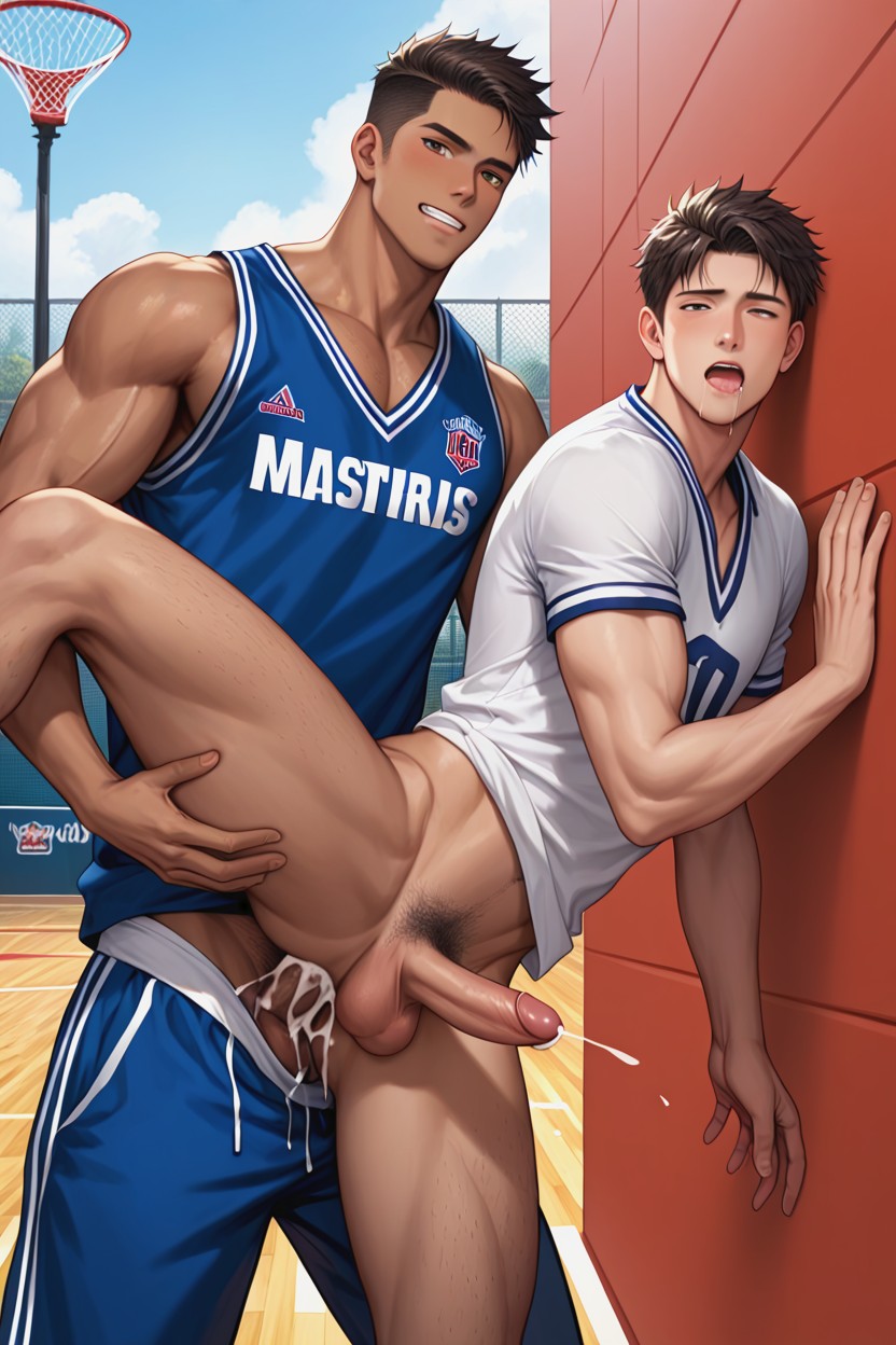 Tongue Out, Bending Down, Tan Skin AI Gay Porn