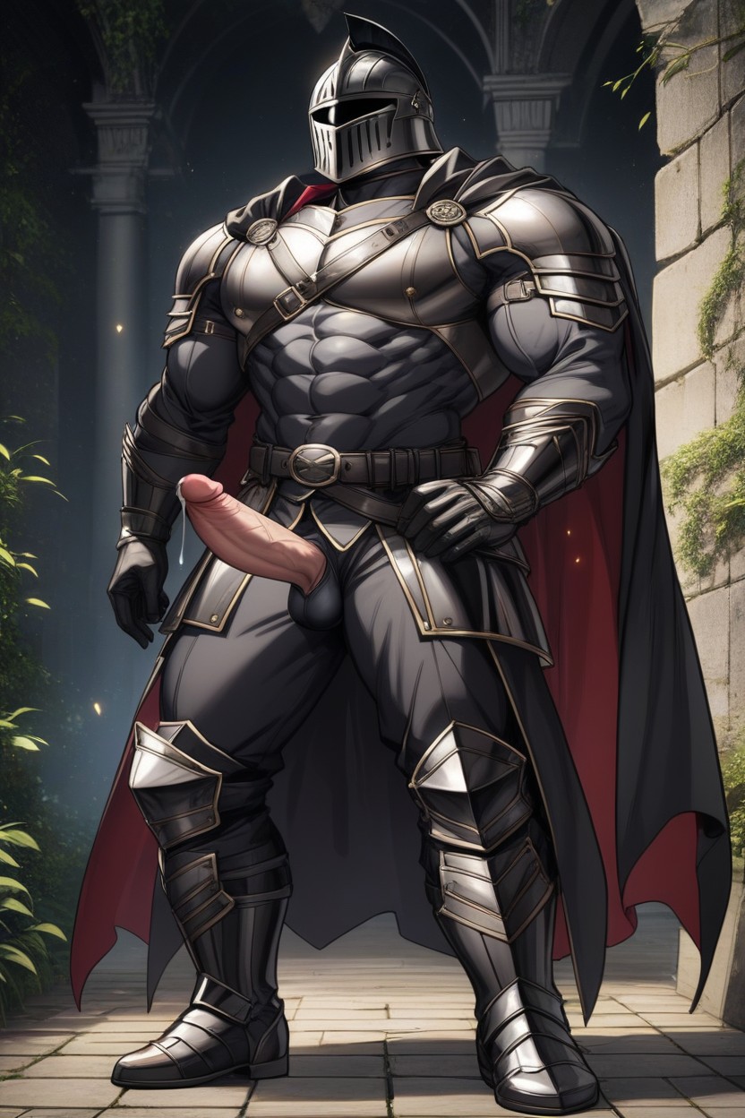 Six Pack Abs Imprinted On Armor, Black Cape, Moonlight Rays AI Gay Porn