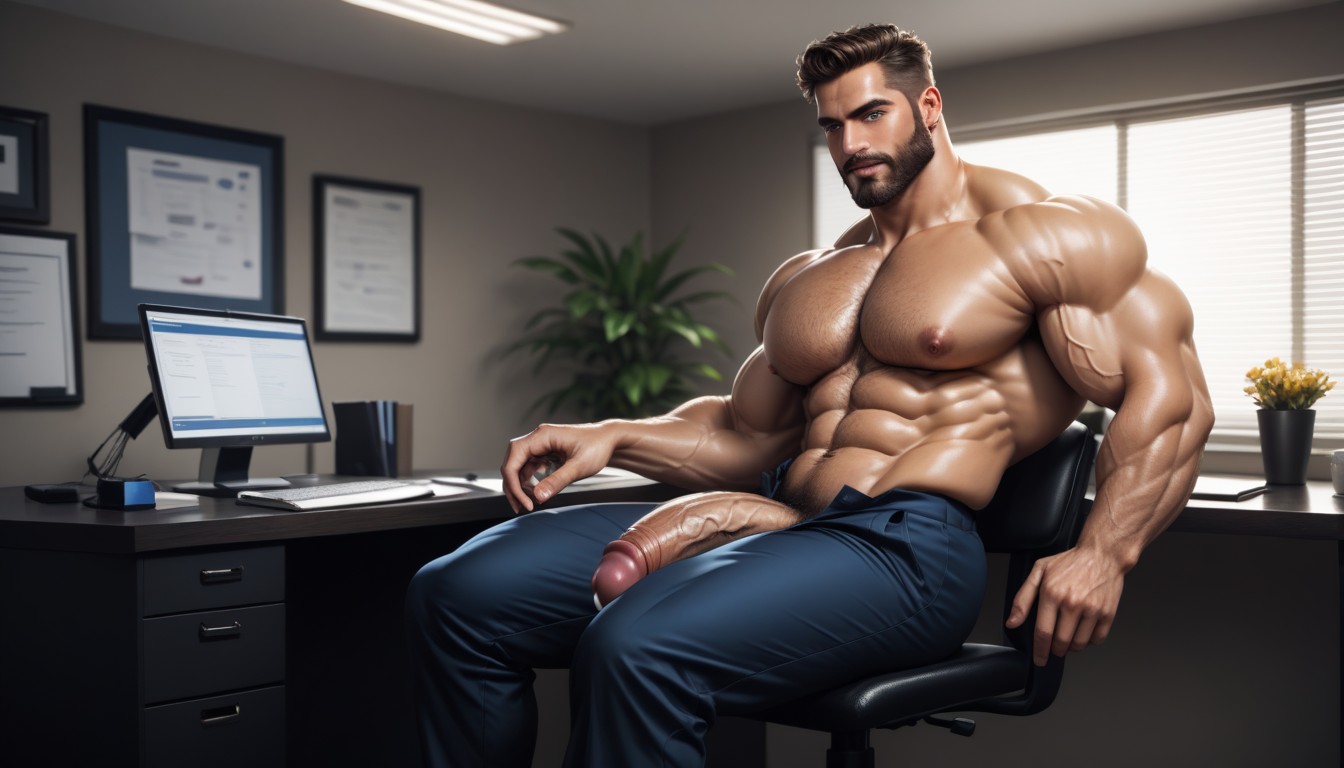 Dim Lighting, Brown Hair, Huge Pecs AI Gay Porn