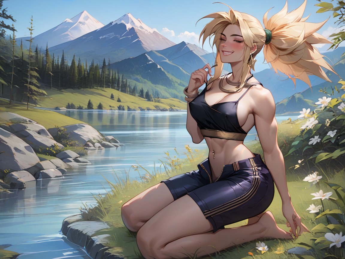 Cute, Kneeling In A River, Mountain Meadows Hentai AI Porn