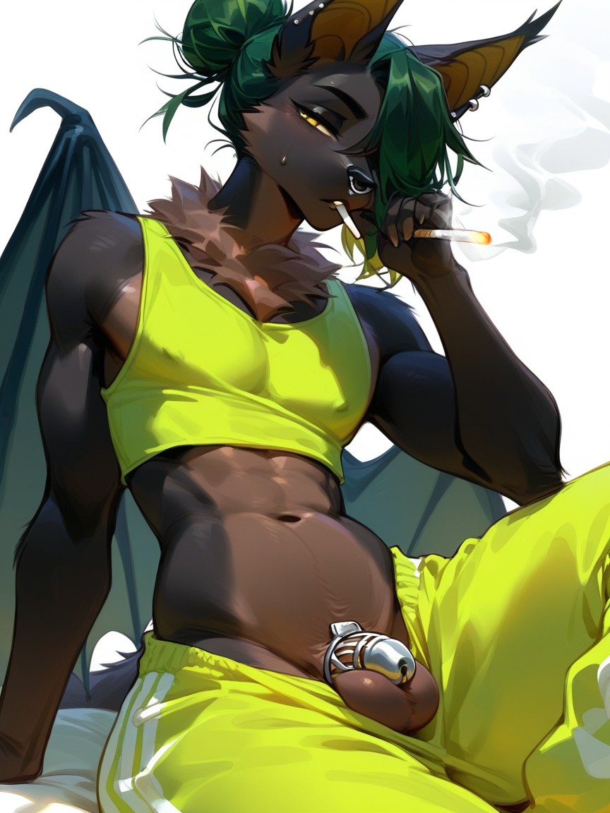 Lime Green Hair, Wide Hips, Wavy Hair Furry AI Porn
