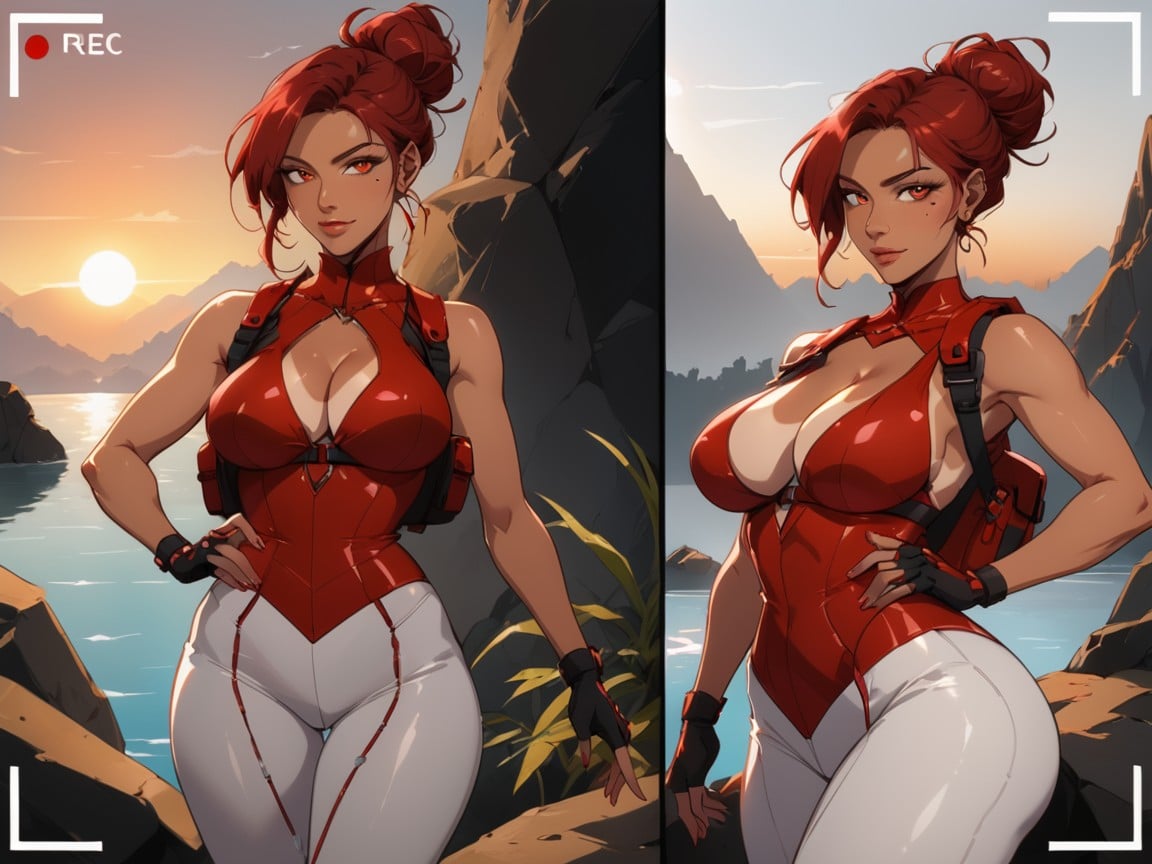Compact Hip Length Chest Wider Than Hips, Foggy Background, Red Hair AI Porn