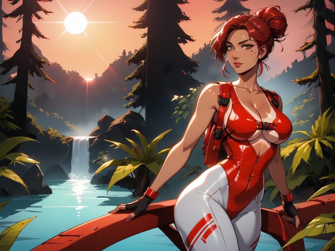 Puffy Red Sleeveless Coat, Wing Tip Eyeliner, Long Torso Height AI Porn