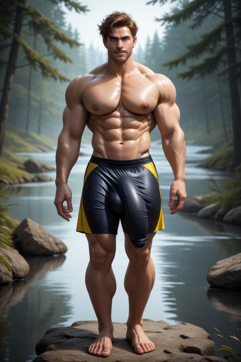 Bare Feet, Round Pillowy Pecs, Shirtless AI Gay Porn