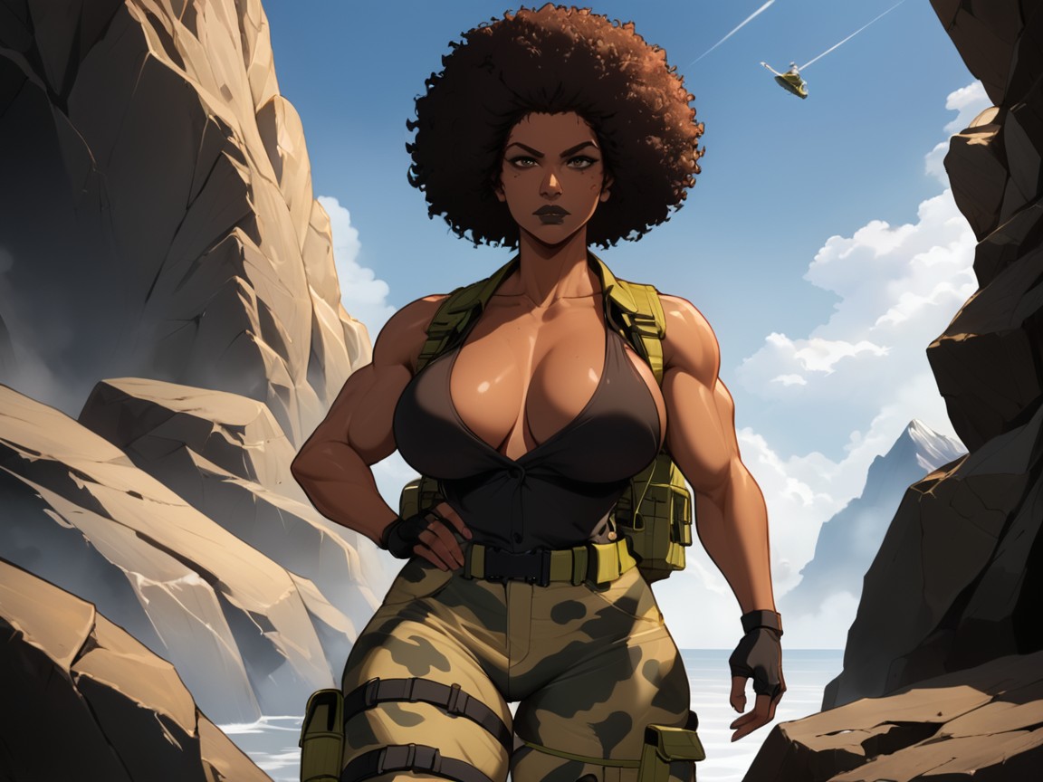 Saturated Colors, Muscular, Woman Lifting Rocks AI Porn