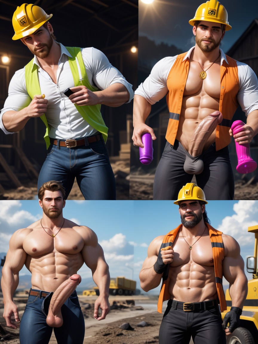 Fit, Nude, Wearing Orange Reflective Safety Vest AI Gay Porn