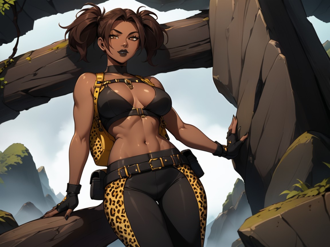 Black Utility Belt, Leopard Print Backpack, Tight Breasts ИИ порно