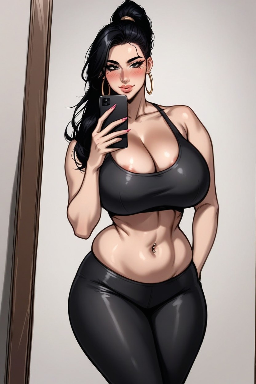 Very Curvy Body, Pale Skin Milf, Mirror Selfie AIポルノ