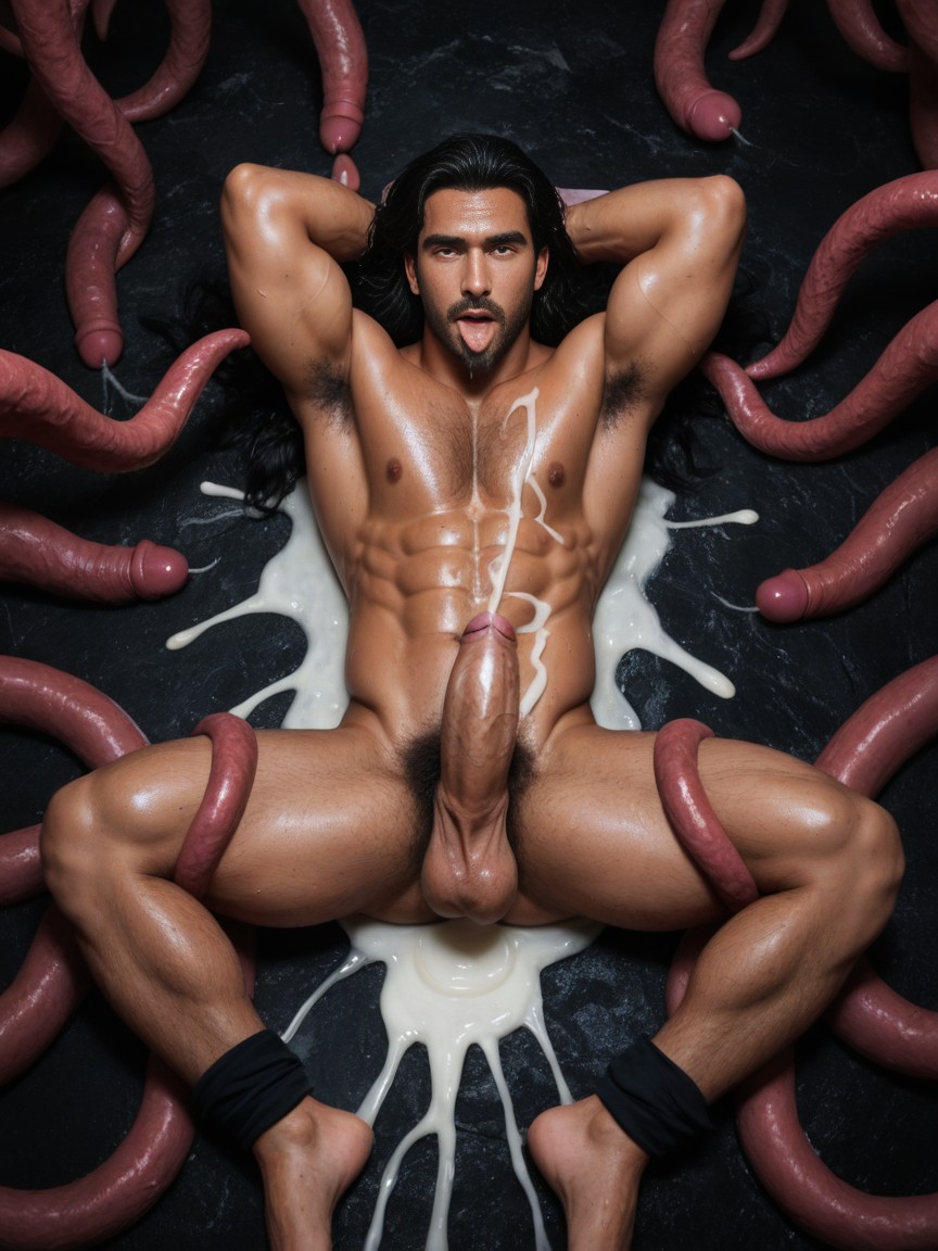 Long Length, Tentacle In Mouth, Sweat Dripping Down Body AI Gay Porn