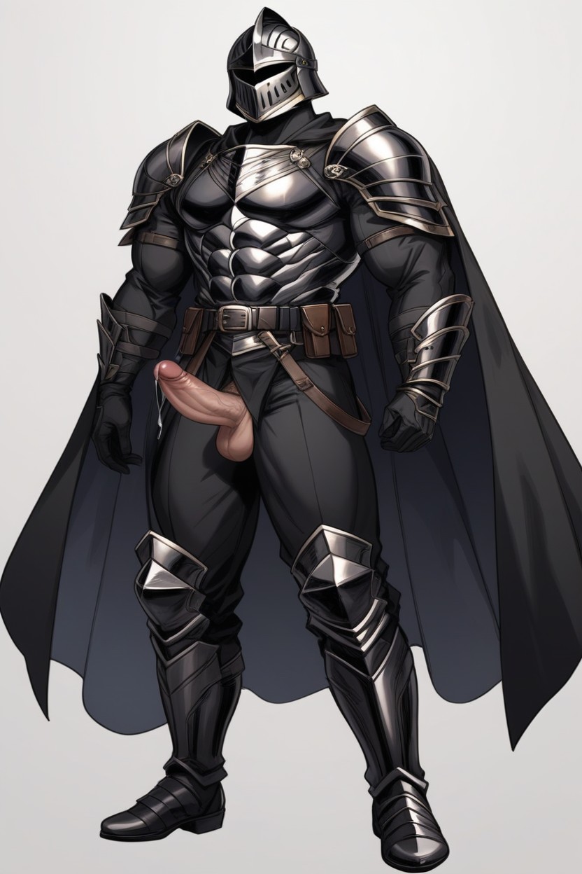 Black Armor Belt, Standing Boldly Like A Hero, Fully Clothed AI Gay Porn