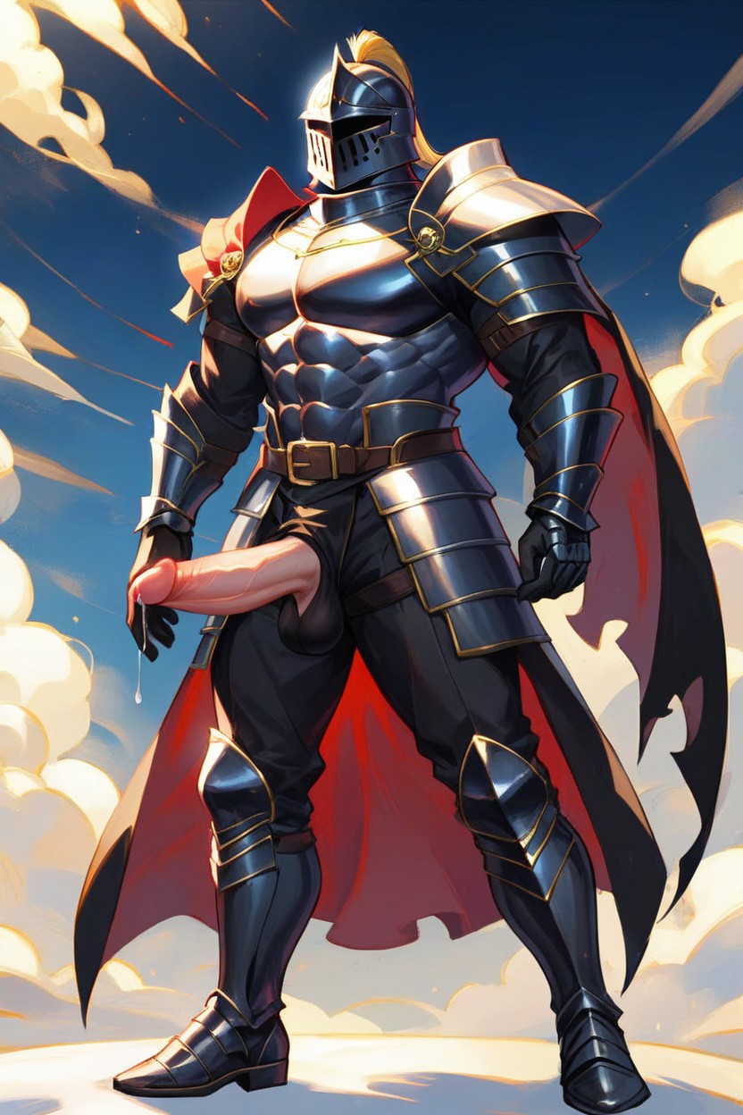 Tall Height, Dark Dungeon Background, Black Cape AI Gay Porn