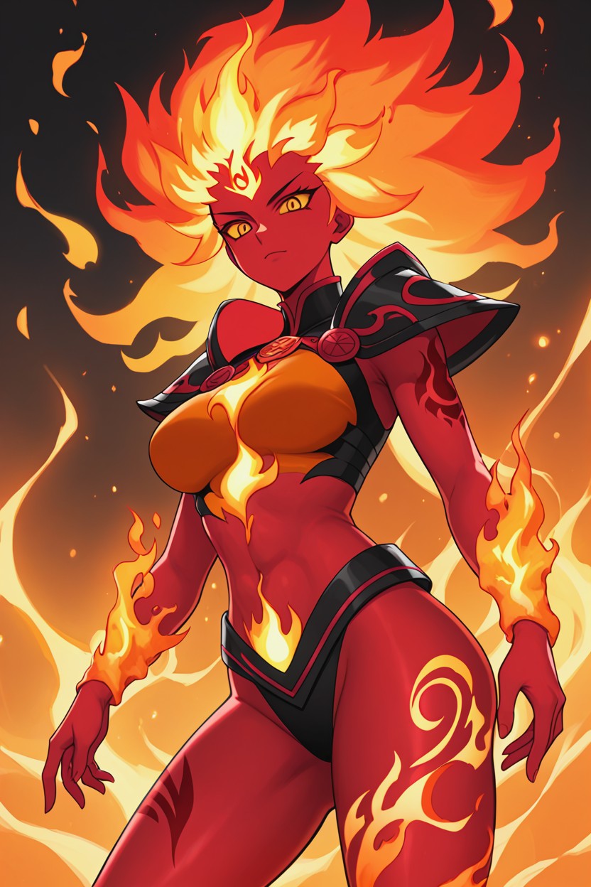 Magma Chest, Bright Yellow Eyes, Red Skin Hentai AI Porn