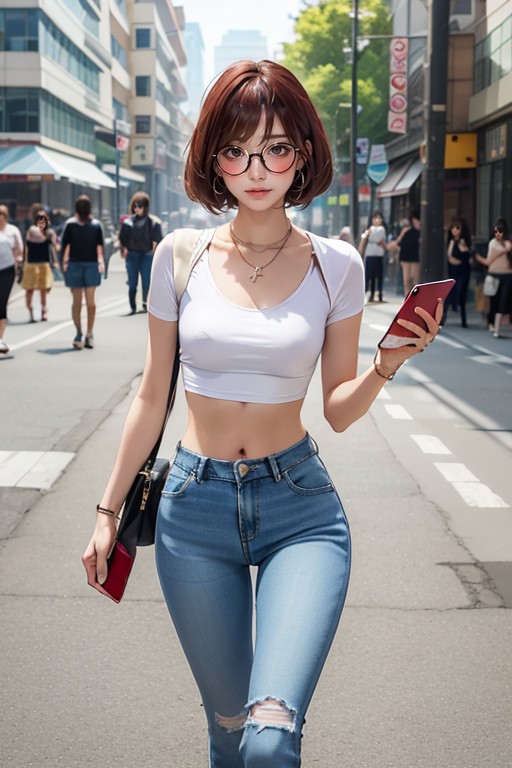 Earrings, Black Eyes, Bob Haircut Asian AI Porn