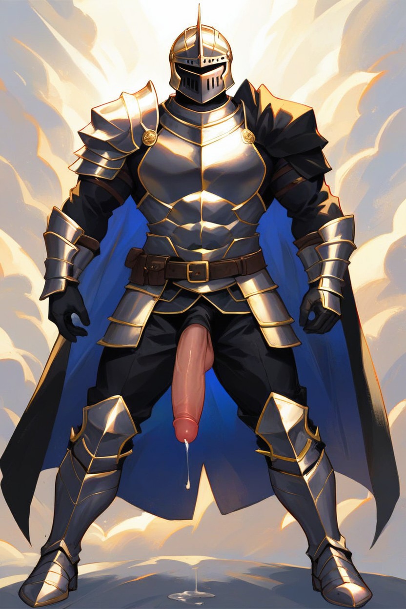 Muscular Body, Black Armor Gloves, Precum Dripping AI Gay Porn