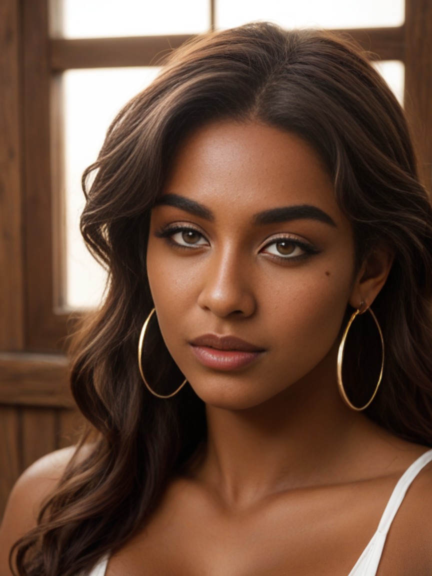 Subtle Dimples, Thick Curled Lashes, Freckled Cheeks AI Porn