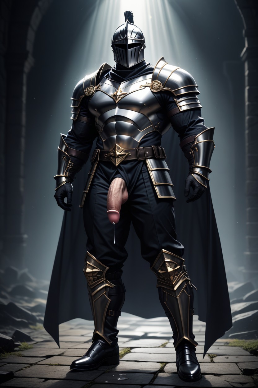 Light Sparkle Shining On Helmet, Full Body View, Fully Clothed AI Gay Porn
