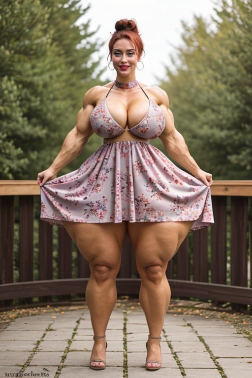 Extremely Gigantic Steroid Aphrodite, 18+, Floral Print Sundress Pornografia de IA