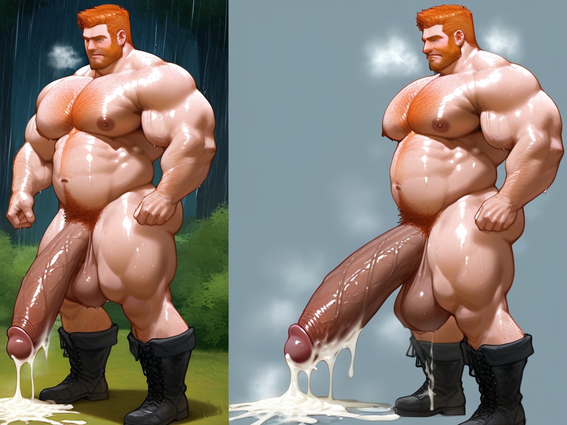 Thick Penis, Heavy Penis Curving Downward, Endomorphic Body Type AI Gay Porn