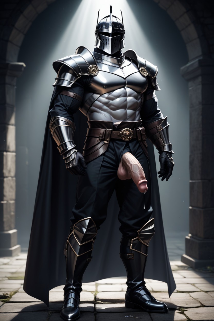 Tall Height, Erect Penis, Black Armor Gloves AI Gay Porn