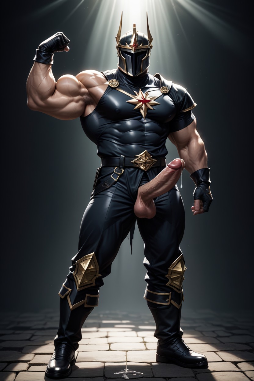 Legs Apart, One Arm Flexing Muscle, Precum Dripping AI Gay Porn