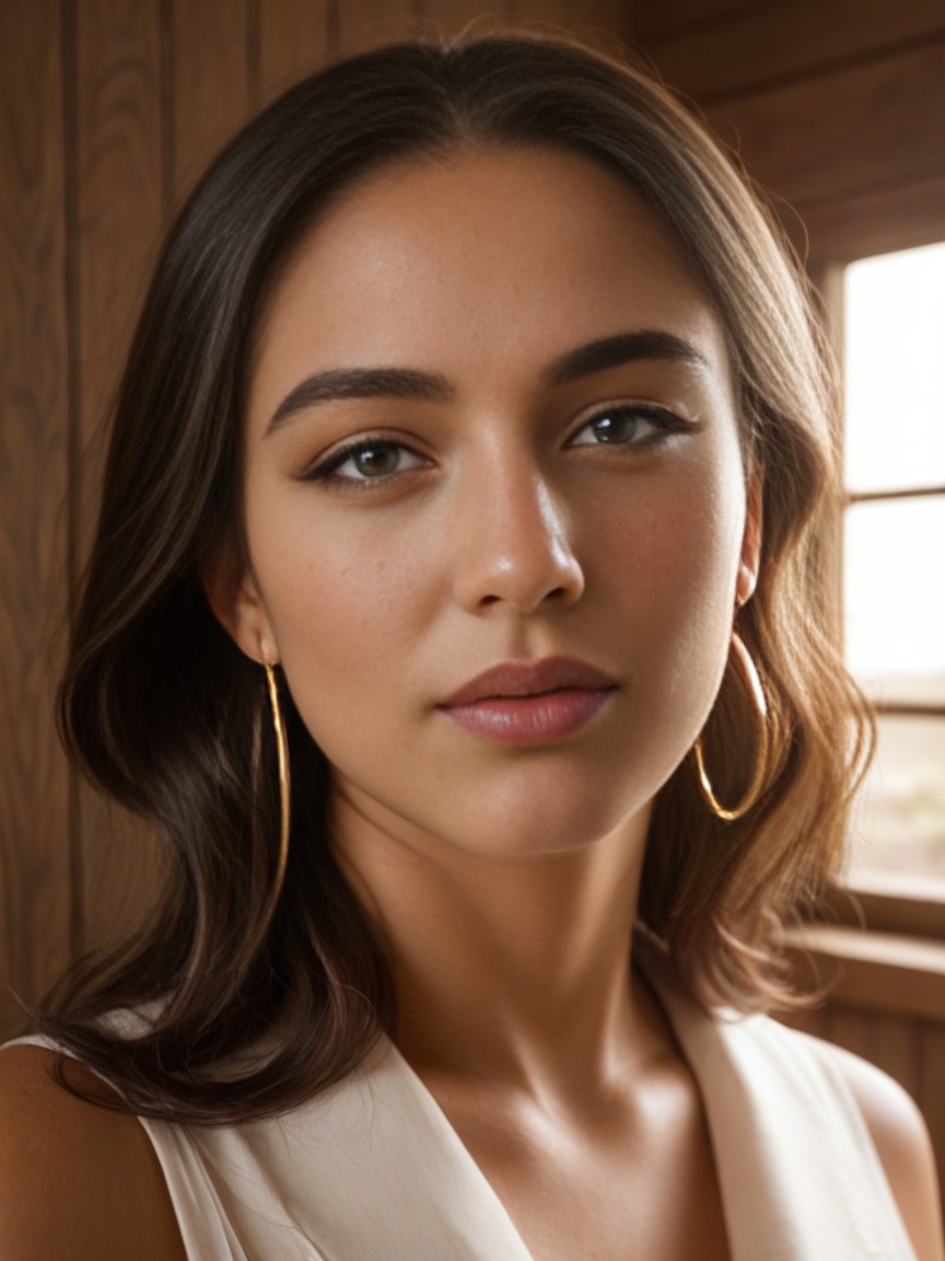 High Cheekbones, Freckled Cheeks, Simple Silver Hoop Earrings AI黃片