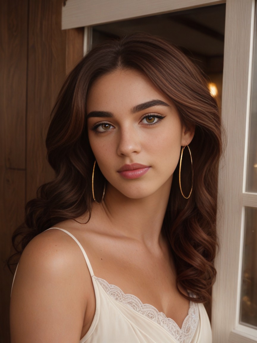 Freckled Cheeks, High Cheekbones, Simple Silver Hoop Earrings AI Porn