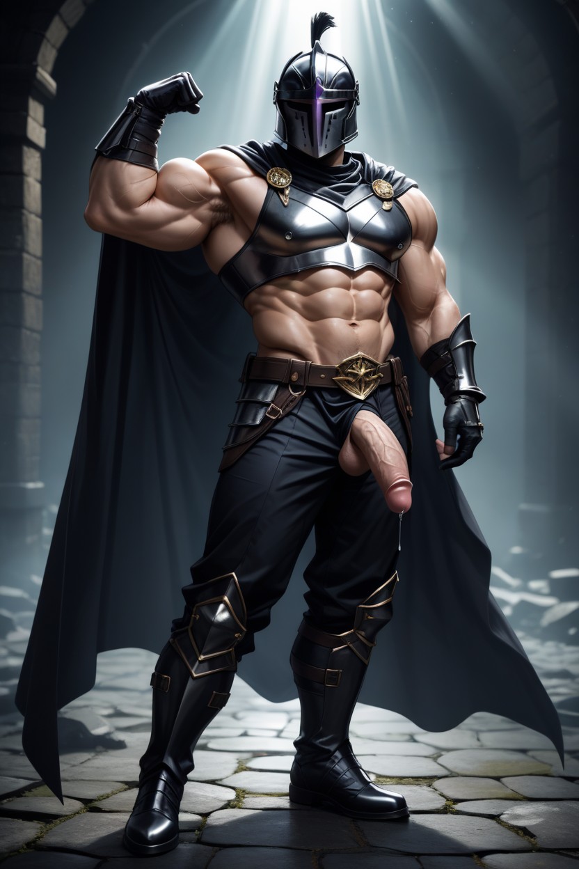 Face Fully Covered With Knight Helmet, Tall Height, Black Leggings AI Gay Porn