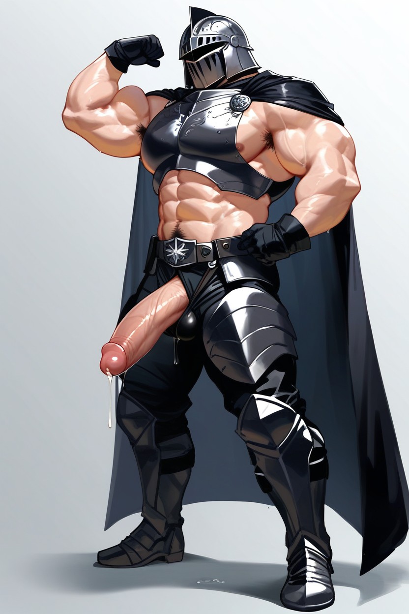 Wearing Full Black Metal Knight Armor, Front Side View, Armpit Hair Porno gay IA