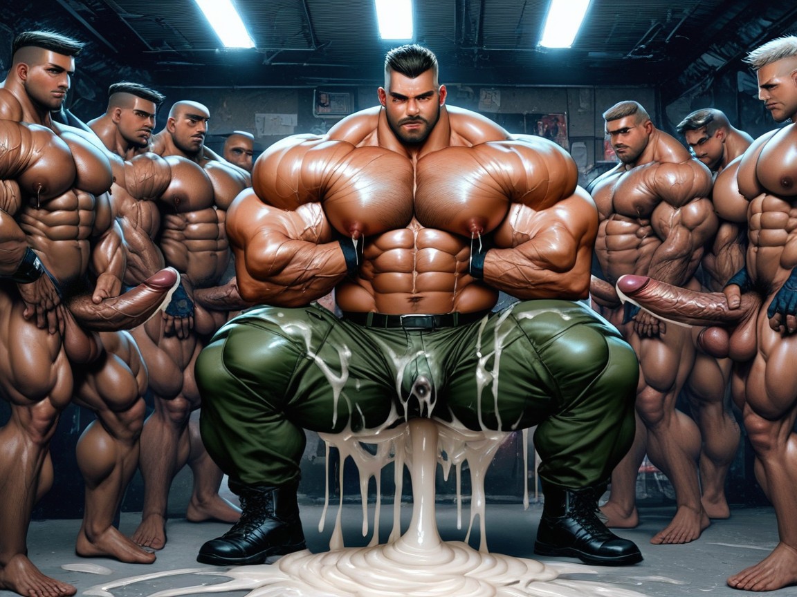 Huge Swollen Balls, Gangbang, Hyper Sticky Cum On His Hair AI Gay Porn